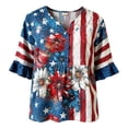 thumbnail image 4 of Gsakboxl Tops for Women Casual Independence Day American Flag Star Pattern Notch V Neck 3/4 Sleeve Peplum Hem Patriotic Blouse Fashion Daily Top Blue S, 4 of 4