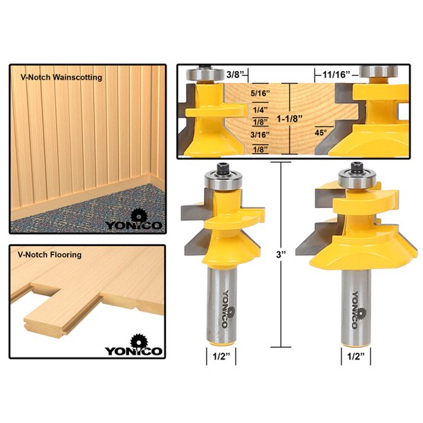 Steel Notch Router Yonico Matched Tongue & Groove V- Notch Router Bit Set - 15227 ...