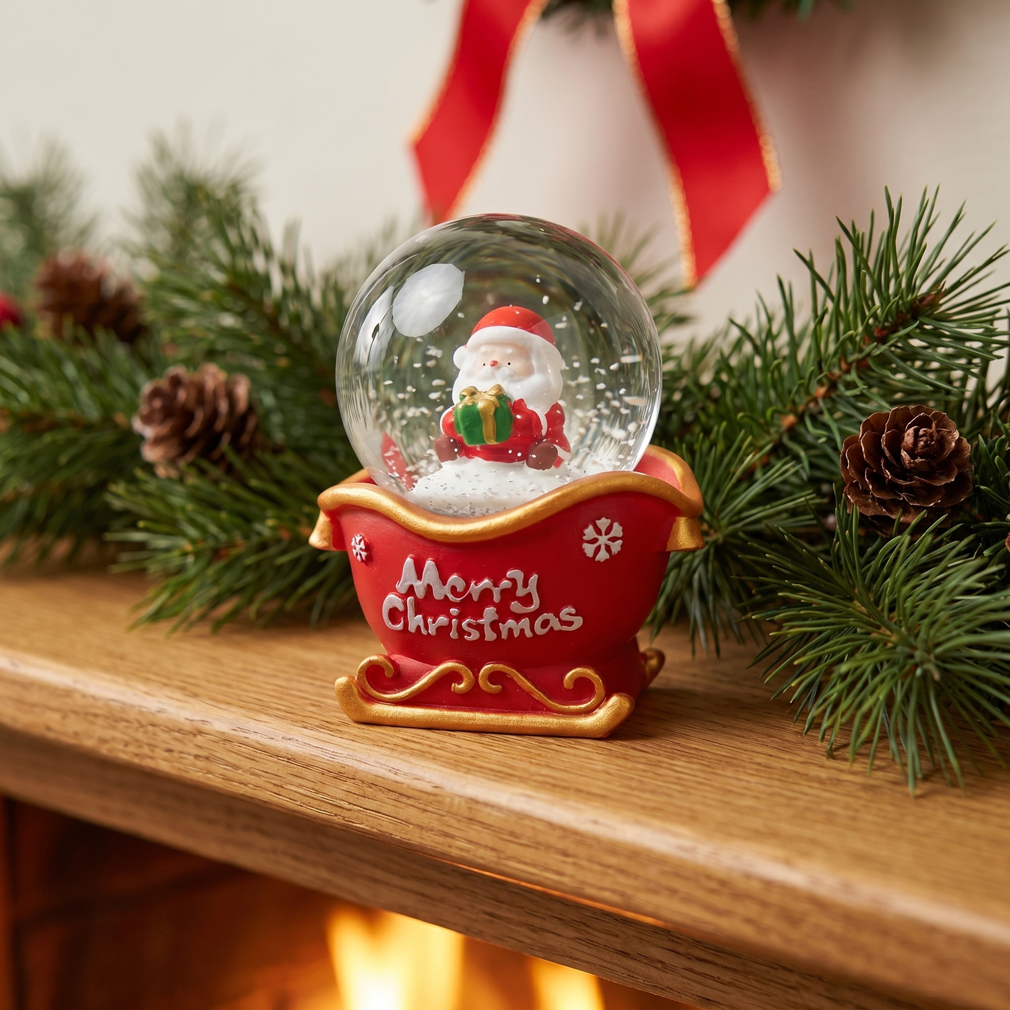 Unique Bargains Light Up Crystal Ball LED Glitter Snow Globe Red R 1.8" x 1.8" x 2.7"