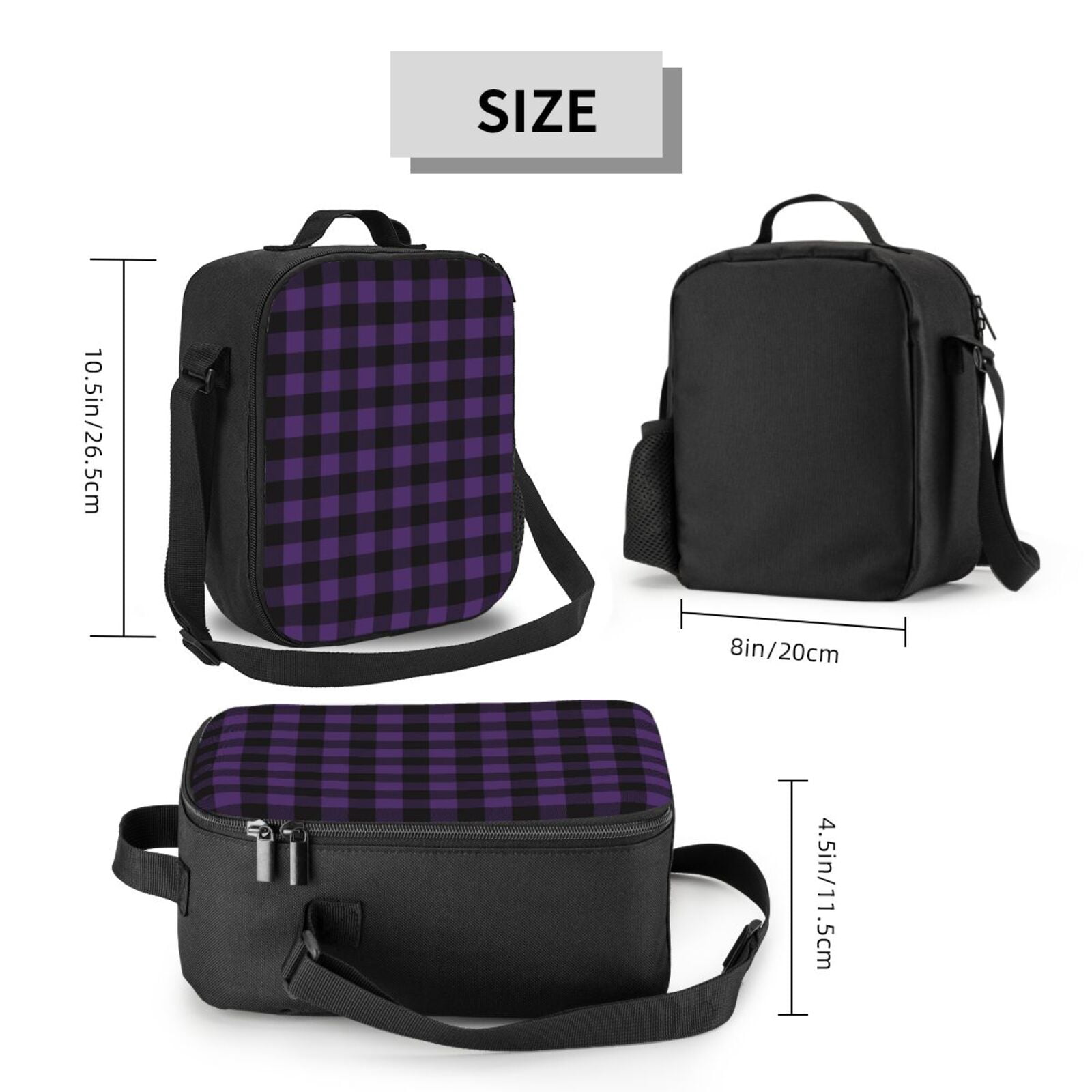 Ratiio Purple Black Plaid Print Lunch Box - Reusable Lunch Bag Men Adult Women- Insulated LunchBox