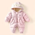 thumbnail image 2 of 12-18 Months Newborn Baby Girl Winter Snowsuit Lace Hooded Padded Romper Warm Fleece Lined Zipper Jumpsuit Infant Cold Weather Outfit, 2 of 7