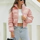 thumbnail image 5 of Parkas de manga larga para mujer, chaqueta acolchada corta lisa con cremallera, cuello alto, bolsillo con cremallera, chaqueta elástica, abrigo de exterior para mujer, 5 of 7