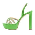 thumbnail image 2 of XYD Women Classic Round Open Toe Platform Sandal Rhinestone Cross Strap Chunky High Heel Party Slingback Shoes Size 4 Green, 2 of 4