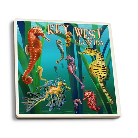 

Key West Florida Seahorses (Absorbent Ceramic Coasters Set of 4 Matching Images Cork Back Kitchen Table Decor)