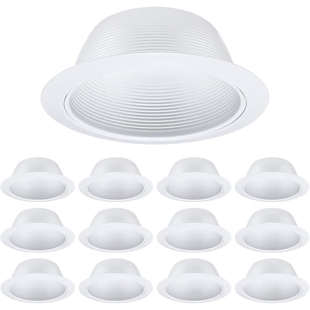 12-Pack 6 Inch Classic White Recessed Light Trim, Step Baffle with Detachable Ring, Full Metal, for 6 Inch Recessed Can, Fit Halo/Juno Remodel Housing, White