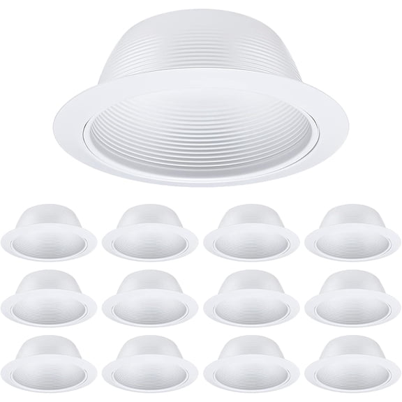12-Pack 6 Inch Classic White Recessed Light Trim, Step Baffle with Detachable Ring, Full Metal, for 6 Inch Recessed Can, Fit Halo/Juno Remodel Housing, White