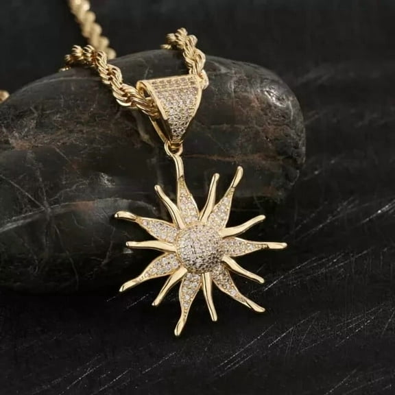 Sun Pendant 2.90Ct Round Cut Lab Created Diamond 14K Yellow Gold Plated Silver