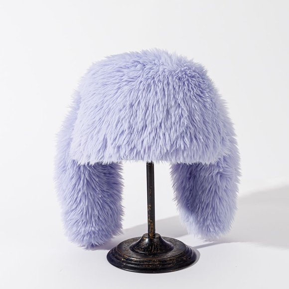 Nouveau Chapeau pour Femmes Masque de ski bomber Chapeau d'Hiver Cagoule Masque Accessoires y2k Bonnets Crâne Fausse Fourrure Chapeau Oreilles de Lapin Chapeau d'Halloween Violet Clair 56-58cm