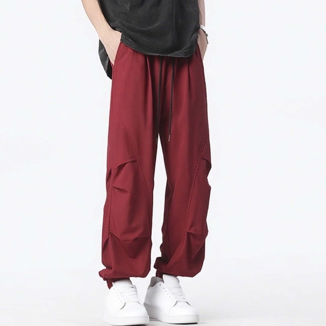 Pantalones largos para hombre, de color liso, holgados, informales, con bolsillos, funcionales, con cordón, de trabajo, de poliéster.