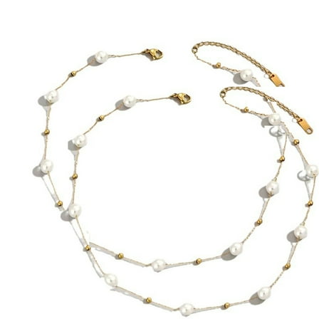 Fashion Minimalist Imitation Pearl Necklace, Gold Collar for Women 2pcs