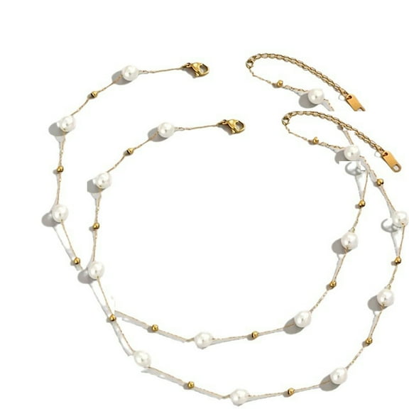 Fashion Minimalist Imitation Pearl Necklace, Gold Collar for Women 2pcs