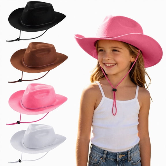 Takafot Kids Western Cowboy Hat for Girl Boy Wide Brim Beach Cowgirl Hat with Belt Buckle Cattleman Cowboys Hats 4-10 Years ,Pink