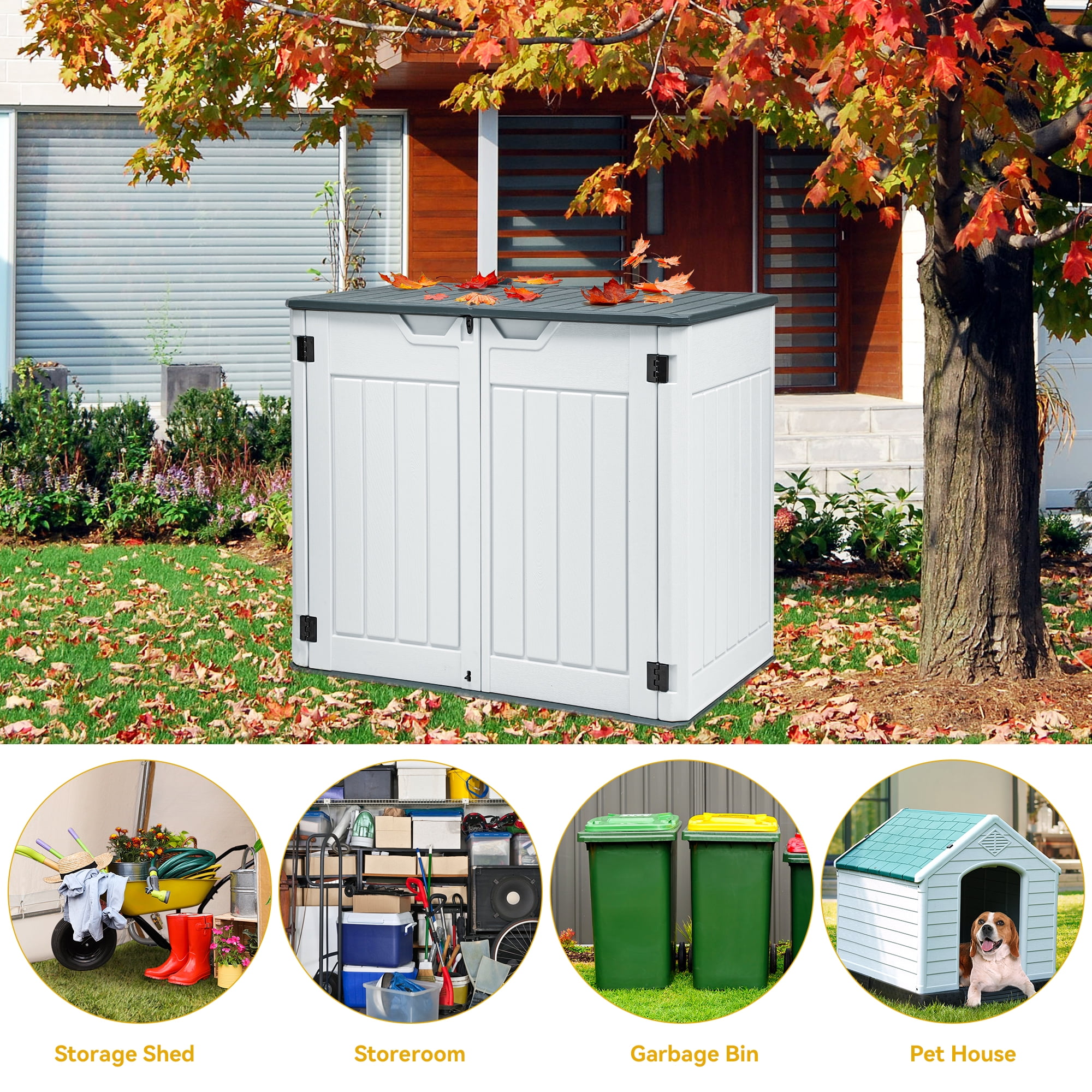 Uforic 4.5x4ft Horizontal Resin Outdoor Storage Shed, Waterproof & Lockable, White
