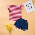 thumbnail image 5 of Mercatoo Baby Girls Independence Day Pants Suit Stripe Star And Cartoon Car Print T Shirt And Baggy Denim Shorts, 5 of 8