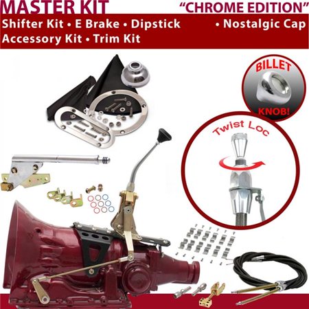 American Shifter AOD Shifter Kit Chrome 8 in. E Brake Cable Clamp Trim Kit Dipstick for ED4B0