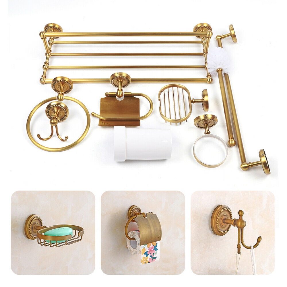 Vintage Gold Handcrafted Copper Bathroom Hardware Set, 7-Piece