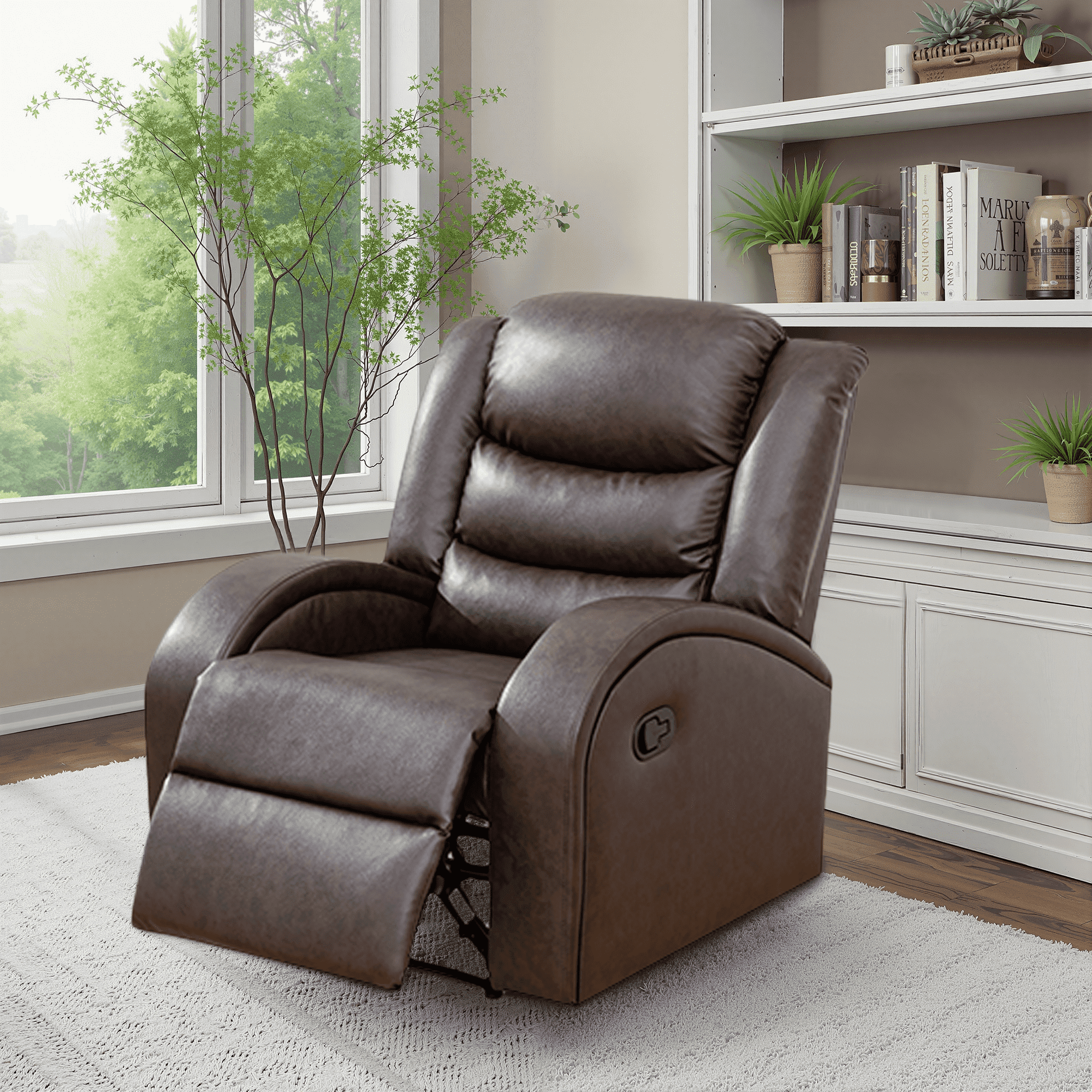 MAYEERTY Faux Leather Recliner Chair, Adjustable Backrest Reclining Chair for Living Room, Brown