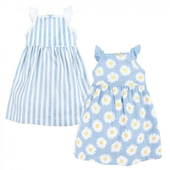 Hudson Baby Infant Girl Cotton Dresses, Blue Daisy, 0-3 Months