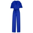 thumbnail image 4 of Ladies Cold Shoulder Jumpsuit Elegant Sexy V Neck Romper Ruffle Sleeve Wide Leg Dungarees High Waist Summer Overalls Party Wedding Work Playsuit, 4 of 5
