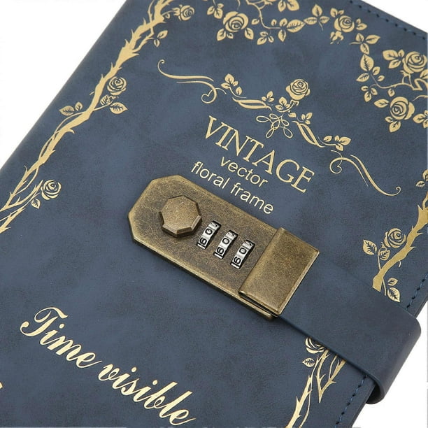 Password Book Multipurpose Portable Fashionable Exquisite European Style Vintage Lock Diary for Writing Dark Blue