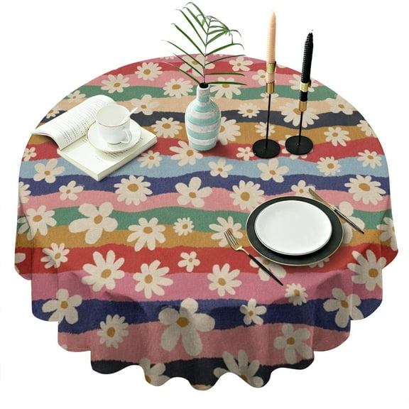 Pioneer Flower Round Tablecloth 60" X 60",Wrinkle Wipeable Table Cloth for Kitchen Dining Room Picnic Patio Party