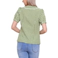 thumbnail image 3 of INSPIRE CHIC Women's Contrast Peter Pan Collar Blouse Puff Short Sleeve Plaid Shirt Top XS Green, 3 of 6
