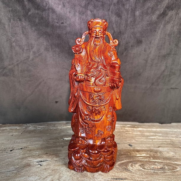 Ebony wood carving of the Three Star Gods of Fortune, Prosperity, and Longevity - a decorative item for the elderly to celebrate their birthdays and attract wealth in the living room.