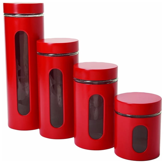 Anchor Hocking 4 Pc. Palladian Cherry Window Cylinder Set - 24 fl oz Food Canister, 1.1 quart Food Canister, 1.4 quart Food Canister, 2 quart Food Canister