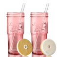 thumbnail image 1 of Juego de vasos de vidrio ANOTION, vaso rosa de 700 ml con tapa y pajita, 2 unidades, 1 of 7