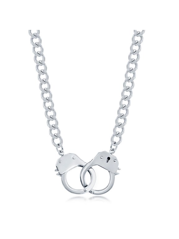 Stainless Steel Biker Link Chain Necklace with Handcuffs Clasp