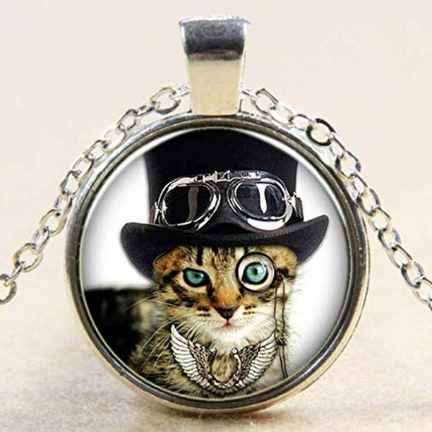 Collar para mujer, joyería para mujer, joyería para mujer, collar de moda punk de cristal redondo negro, joyería para mujer, collar de gato