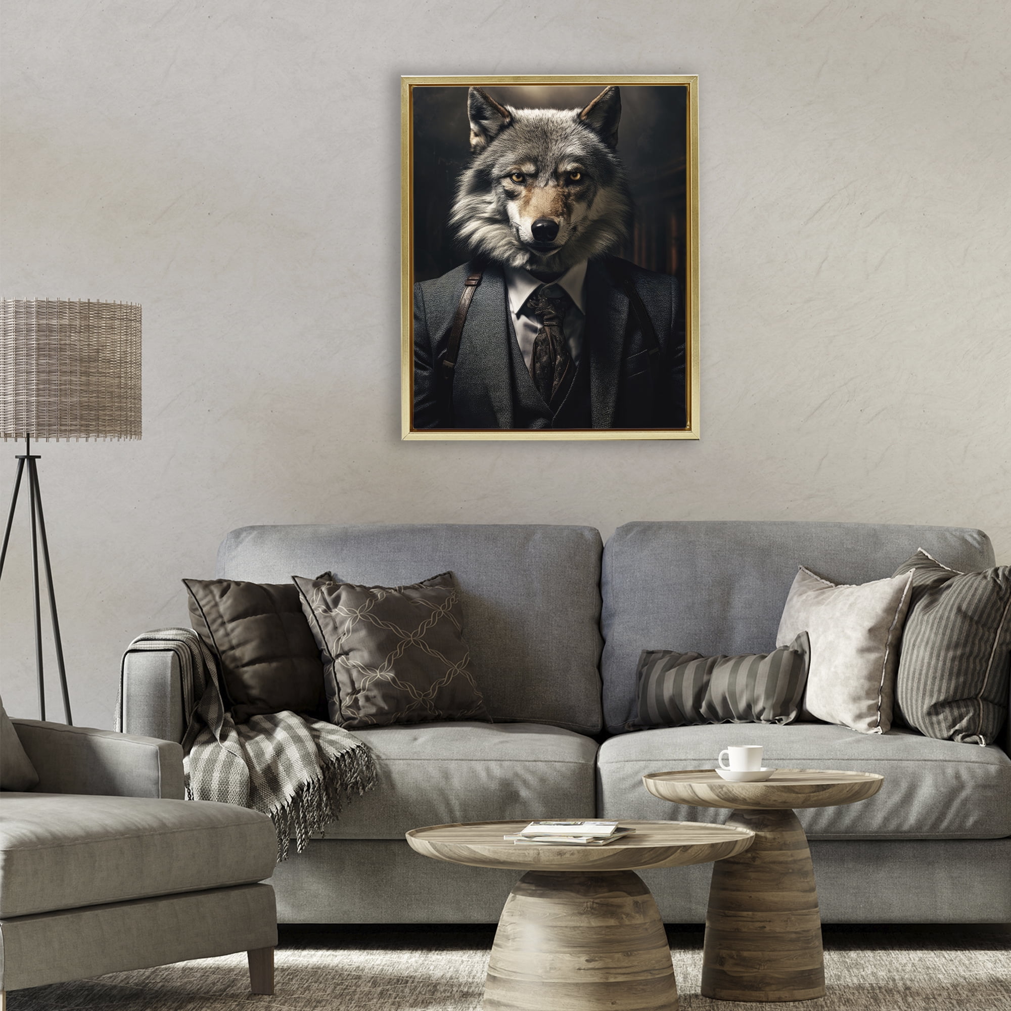 Stupell Industries Trendy Wall Street Wolf Gold Framed Floater Canvas Wall Art, design by Ray Powers