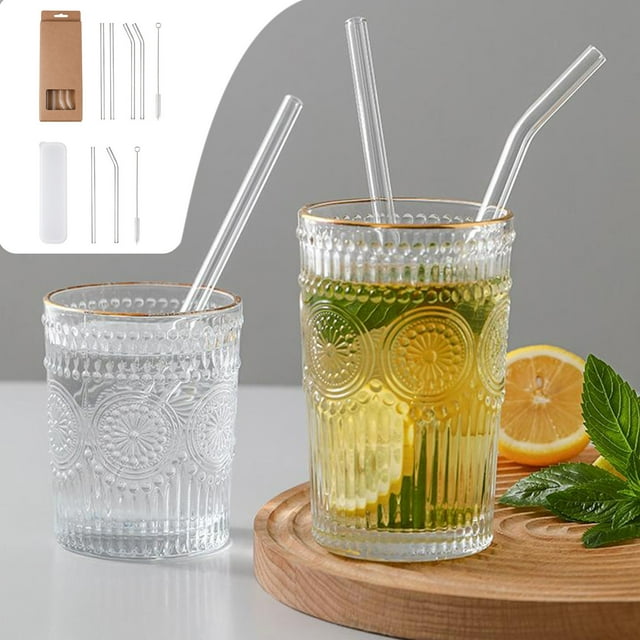 Fiudx Pajitas de Vidrio Reutilizables de Borosilicato, Diseño Anti-Pintalabios, Elegante Textura Transparente, Ideales para Fiestas En La Playa, Camping, Uso Diario, Juego de 1, 20,5 X 8,5 Cm/20,5 X