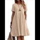 thumbnail image 1 of Vestido Camisero de y Algodón de Verano para Mujer, Informal, Holgado, con Cuello Redondo, Corta, Midi y Bolsillos Albaricoque XXL, 1 of 7