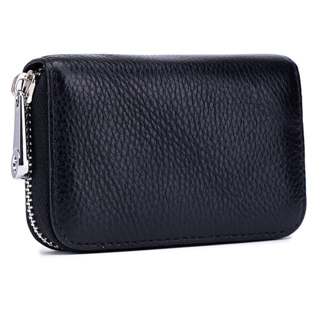 Bolso para tarjetas con cremallera de piel de vaca para hombre de Laklulu, con cepillo antirrobo RFID
