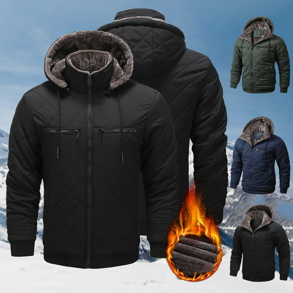 Brondbend Coat for Men Men Jacket Hooded Long Sleeved Zipper Pocket Outerwear Solid Color Warm Jacket Loose Fit Daily Tops Army Green