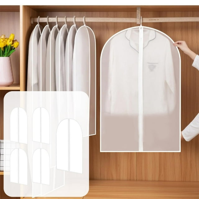 Bolsas De Plástico Para Guardar Ropa Bolsa para colgar ropa con cremallera blanca (paquete de 5) para guardar chaquetas de plumas, trajes y proteger de la humedad (M) JASKFLY