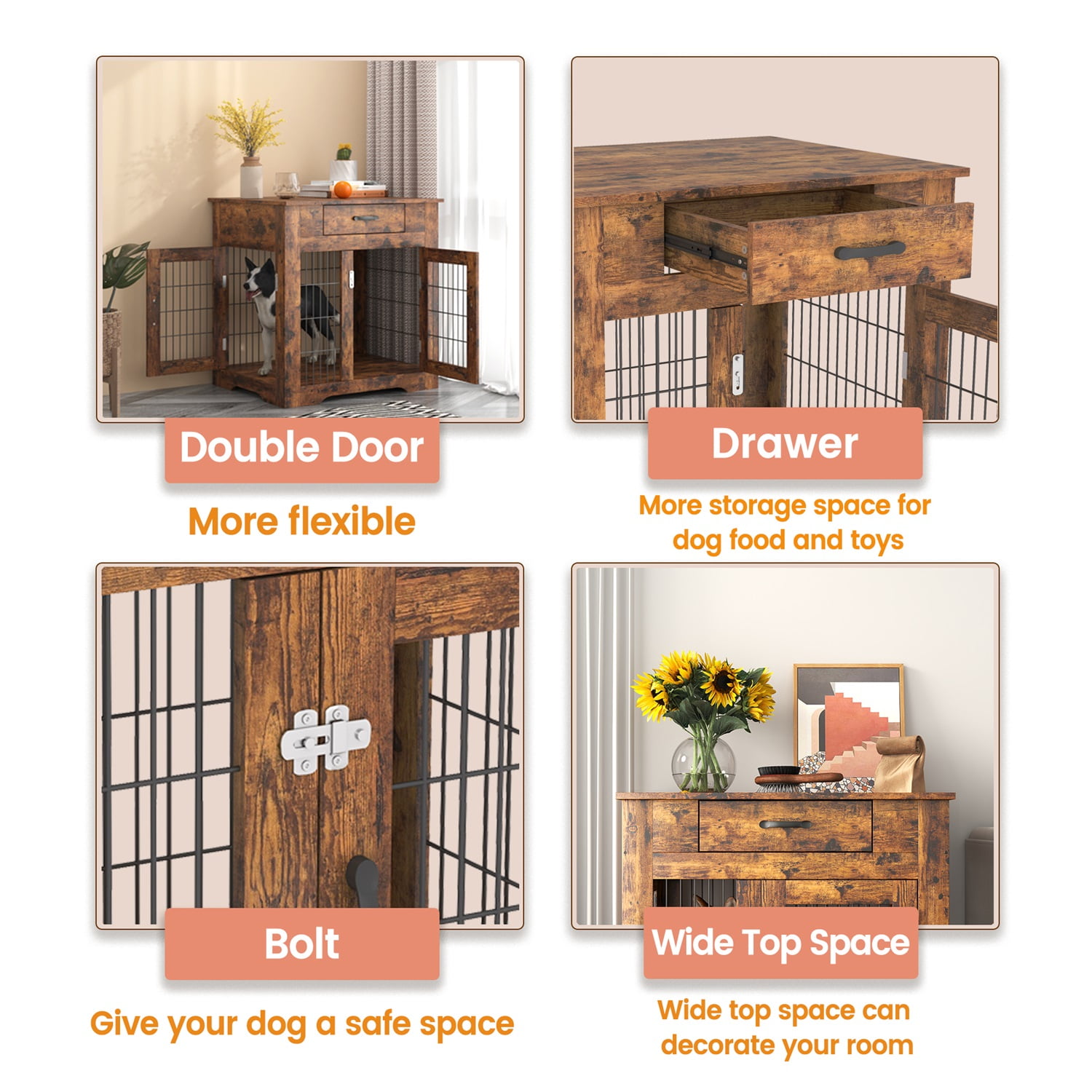 Pefilos 43" Dog Crate End Table Dog Cages with Drawer, Pet Kennels Cages with Double Doors Nightstand, Dog House Indoor Use Medium, White Pefilos 43" Dog Crate End Table Dog Cages with Drawer, Pet Kennels Cages with Double Doors Nightstand, Dog House Indoor Use Medium, White