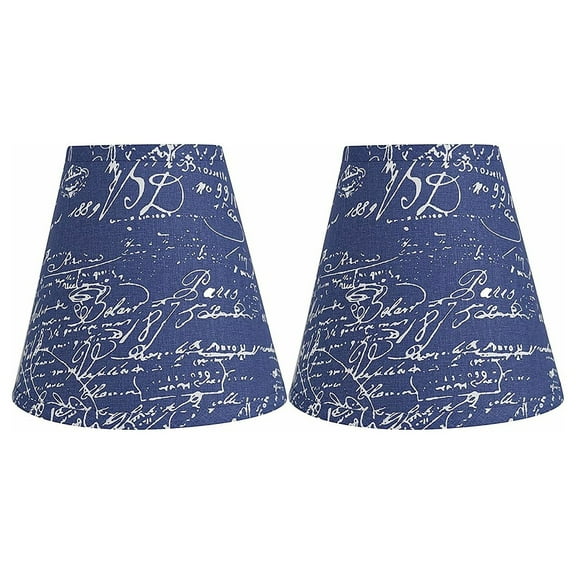 Many Selections Table Lamp Shade, 5 inch Top, 9 inch Bottom, 8.5 inch Slant Blue, White Script Set of 2 N/A N/A
