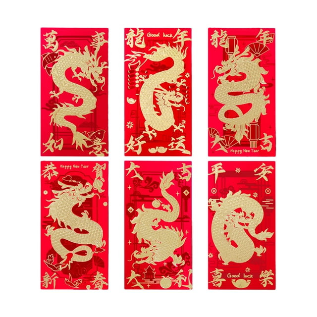 Youkk 6 Pcs Enveloppes Rouges Chinoises en Papier Symbole de Bonne Fortune et de Prospérité Applications Larges 209A,6 Pcs 6.7 Pouces