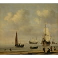 thumbnail image 2 of Willem van de Velde the Younger 22x20 Black Ornate Framed Double Matted Museum Art Print Titled: Three-Masted Ships and Fishing Boats in a Calm (1655-65), 2 of 5