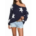 thumbnail image 3 of Women'S Star Pattern V-Neck Batwing Sleeve Off-Shoulder Casual Sweater Pullover Dark Blue M, 3 of 7