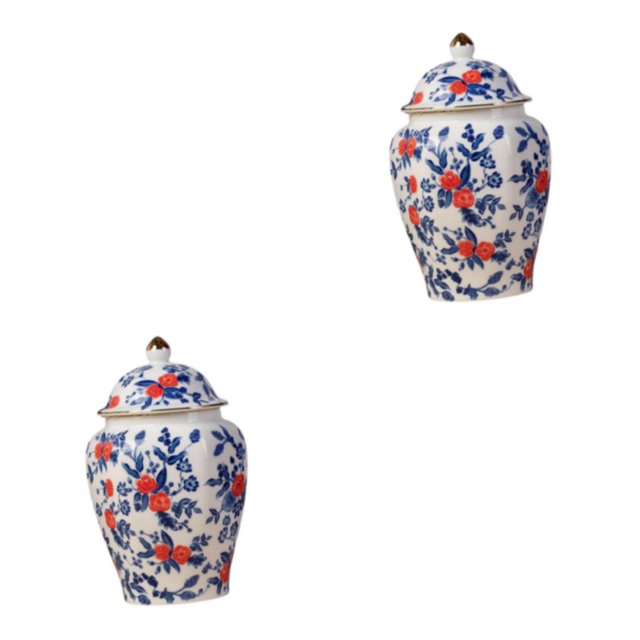 Wosthever Arreglo floral de tarro de jengibre de cerámica antiguo con tarro de templo de tapa hecho a mano Estilo A 2Conjunto