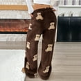 thumbnail image 6 of Women's Cute Bear Plush Pajama Pants Wide Leg Plush Casual Pants, Soft and Warm Sleepwear for Women, Cozy Wear,Brown,2XL, 6 of 6