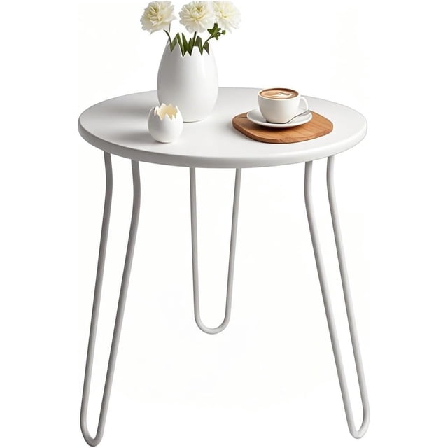 Tables d'Appoint d'Extérieur, Table d'Extrémité Ronde de Patio en Métal d'Extérieur Résistante aux Intempéries et Antirouille, Table d'Extrémité d'Extérieur pour Jardin, Véranda, Balcon, Cour (Blanc)
