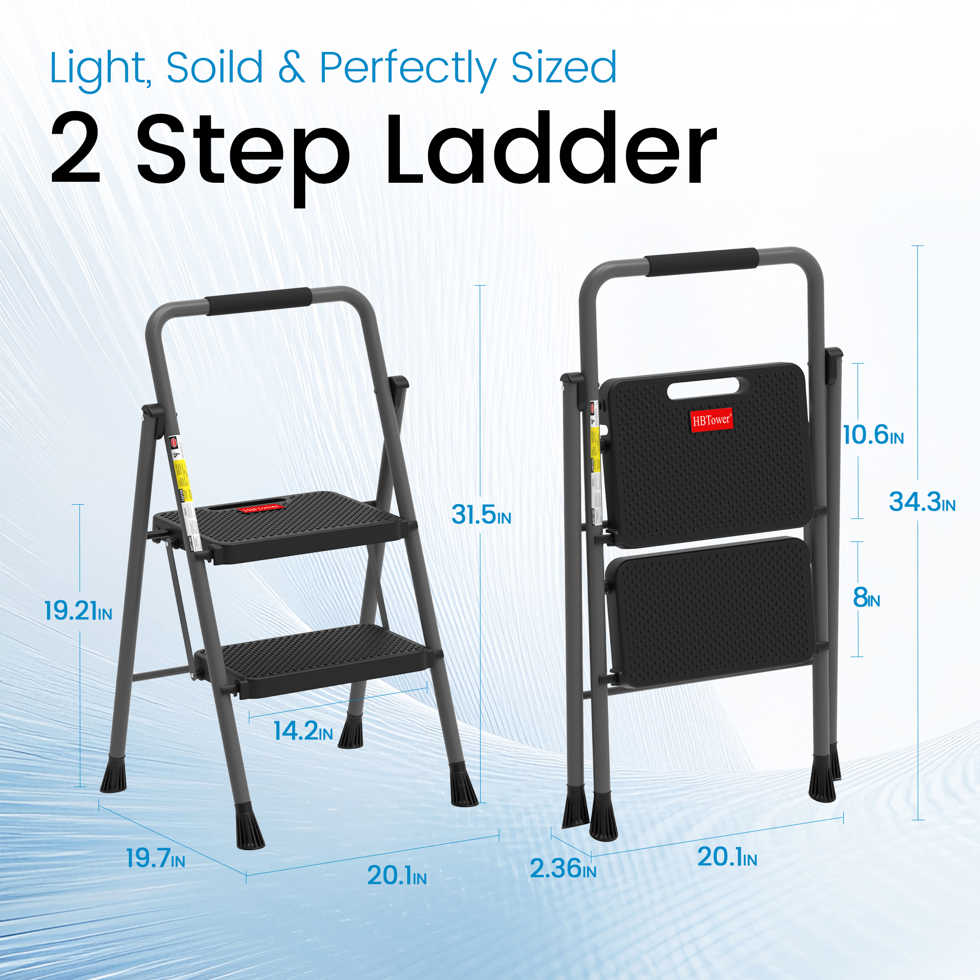 HBTower 2-Step Folding Ladder, 330 Lbs Capacity, Gray photo 7