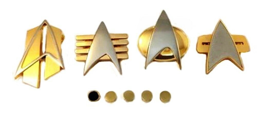 Star Trek:Next Gen Metal Communicator Pin & Lieutenant Rank Pip Set of 3 