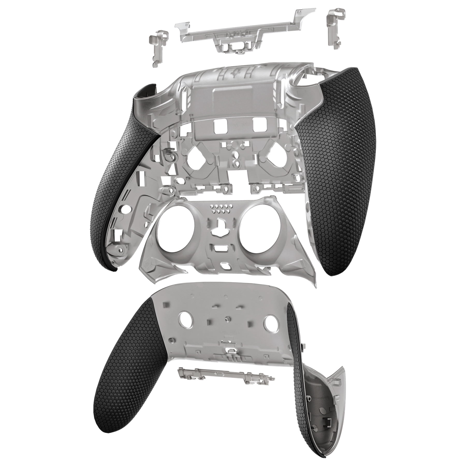 eXtremeRate Beyond-ARC Shell Kit for PS5 Edge Controller - Rubberized Grip Front & Back Cover (Clear & Black)