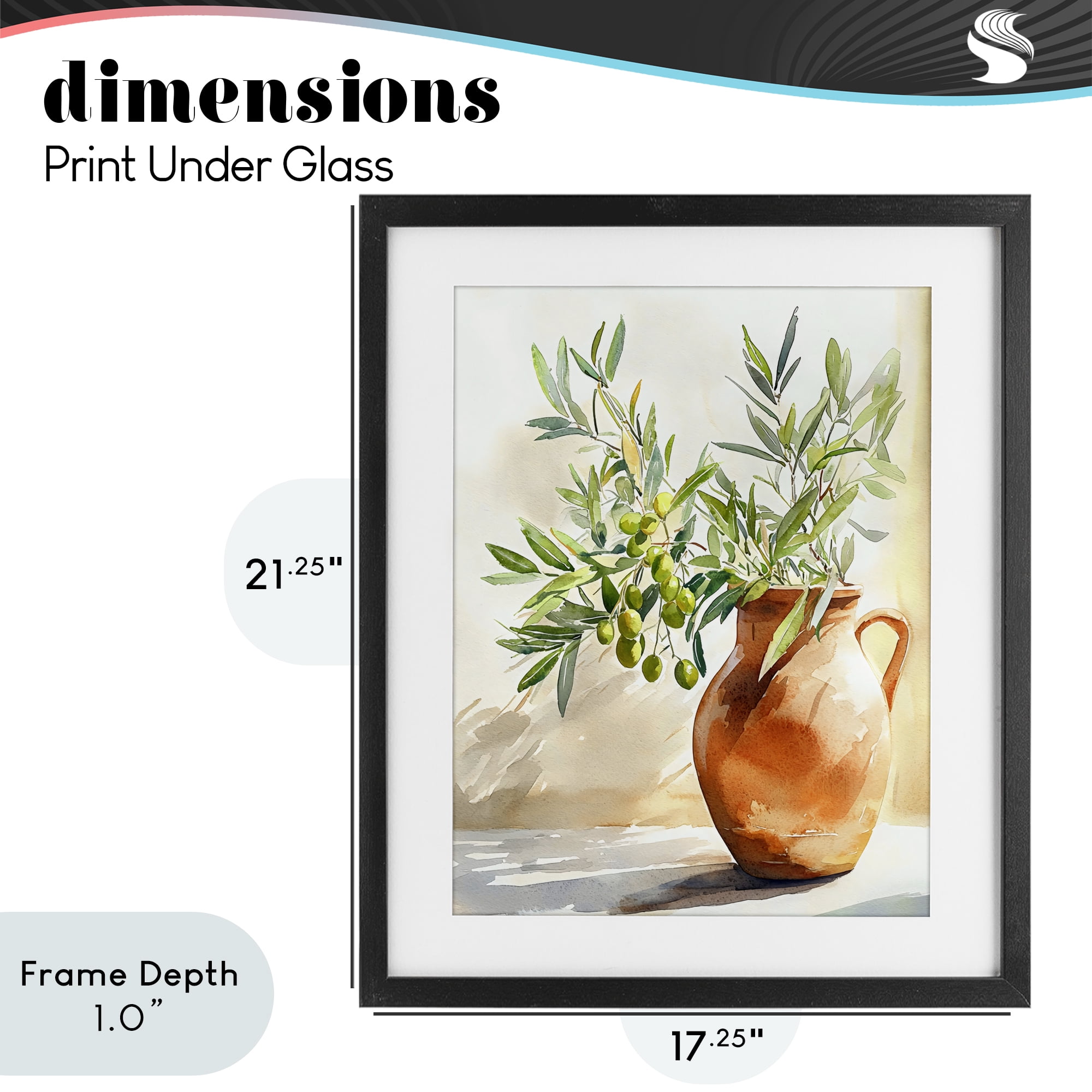 Stupell Industries Olive Branch in Terracotta Vase Black Framed Print Under Glass, design by LSR Design Studio