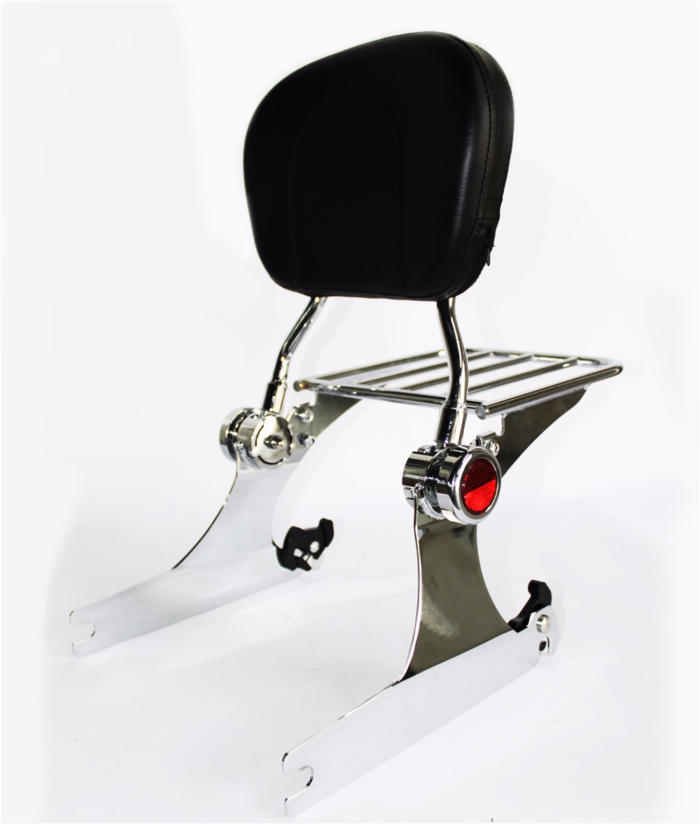 HTTMT Adjustable Backrest Sissy Bar w/ Luggage Rack For Harley Dyna